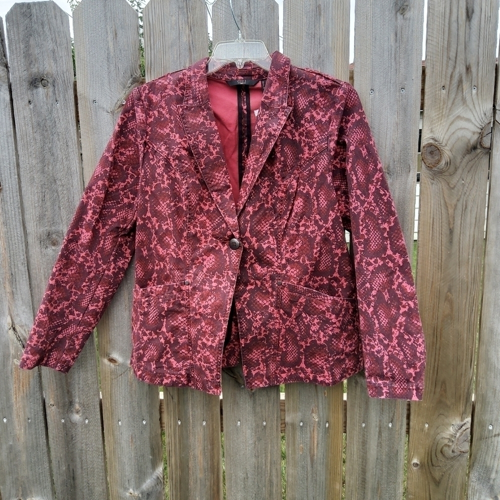 GILI SNAKESKIN PRINT DENIM JACKET SIZE 16